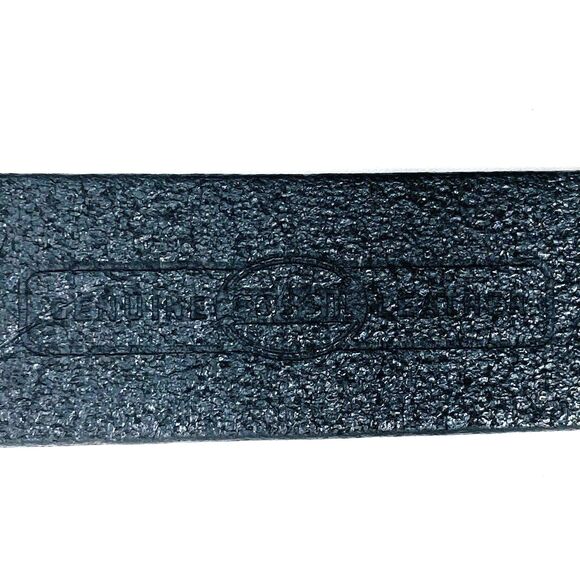 Fossil Vtg Logo Belt Skinny Black Leather Silver M L Unisex fits 31-35.5 waist - Picture 4 of 13